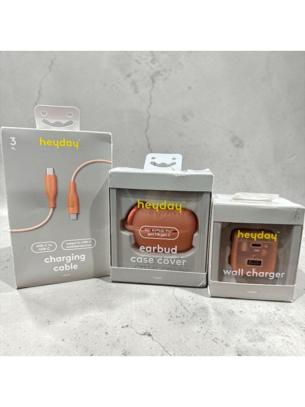 Heyday Charging Cable, Earbud Case Cover, and Wall Charger Bundle - USB-C & USB-